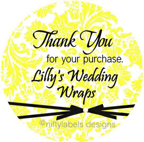 CUSTOMIZED BUSINESS THANK YOU STICKER LABELS  - YELLOW DAMASK #9
