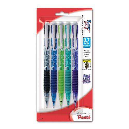Pentel Icy Razzle-Dazzle Automatic Pencil 0.7 mm Assorted Barrels 5 Pack (AL2...