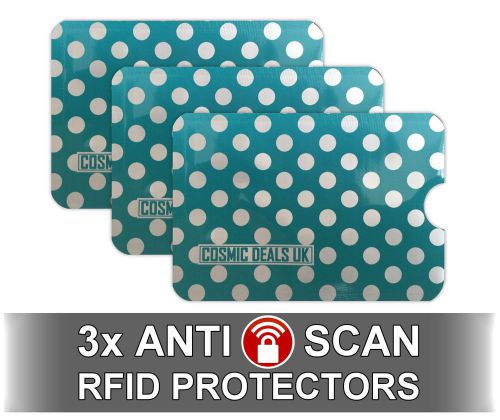3 x Turquoise Polkadot RFID NFC Blocking Card Clash Anti Scan Protectors for you