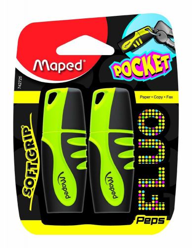 NEW Maped Fluo Peps Pocket Mini Highlighters - Yellow &amp; Black - Pack of 2