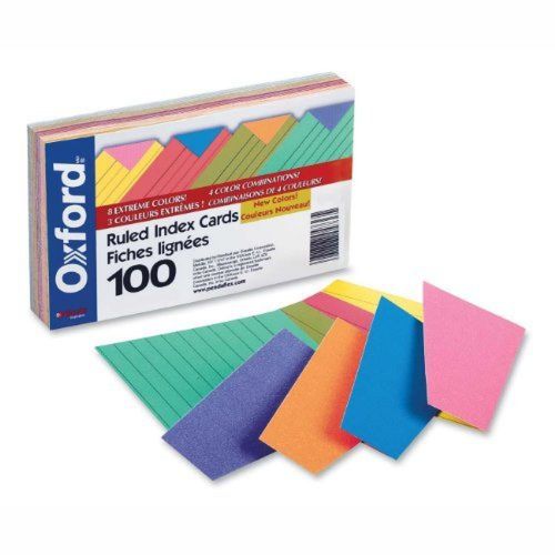 Esselte Oxford Extreme Index Cards 3&#034;x5&#034; Pack of 100 Assorted (04736) 1