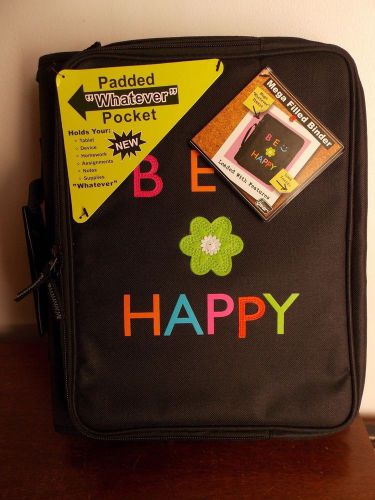 Tech Gear Padded, Zipper, &#034;Be Happy&#034; Mega Filled Binder Loaded With Features