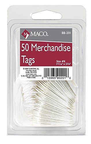 MACO White Strung Merchandise Tags, #8 - 1-11/16 x 2-3/4 Inches, 50 Per Pack