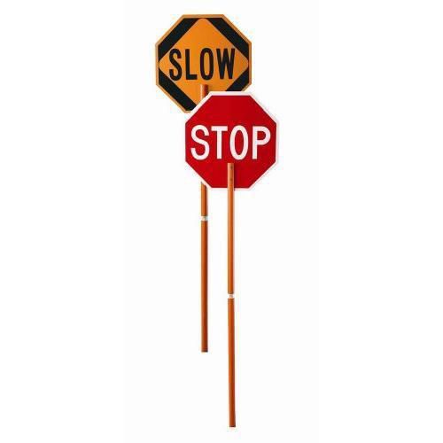 Cortina 03-822P ABS Plastic Pole Mounted Paddle Sign, Legend &#034;STOP/SLOW&#034;, 106&#034;