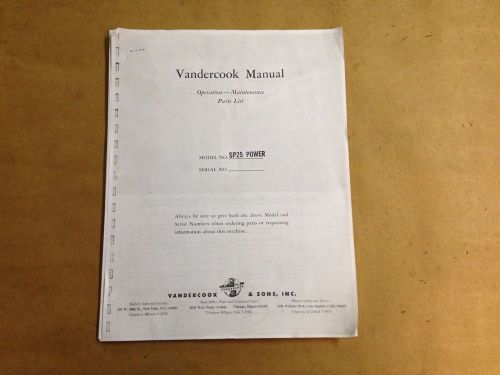 Vandercook Proof Press Parts &amp; Instruction Manual