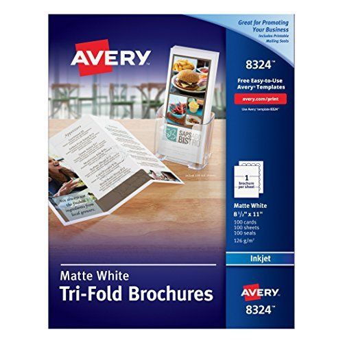 Avery Tri-Fold Brochures for Inkjet Printers, 8.5 x 11 inches, White, Matte, New