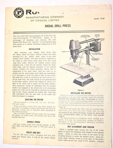 ROCKWELL RADIAL Arm  DRILL PRESS 1966 #RR86 maintenance operation Manual