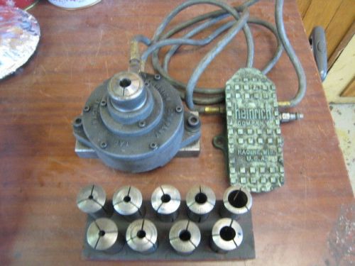 HEINRICH TOOLS 1AC 8&#034; 5C AIR COLLET PNEUMATIC FIXTURE + FOOT PEDAL &amp; 10 COLLETS