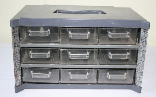Vintage 9 drawer gray metal &amp; plastic storage cabinet campro usa bin box for sale