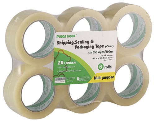 6 rolls acrylic carton sealing tape, 1.89&#034; x 109.4 yards, 2.0 mil, 3&#034; core,clear for sale