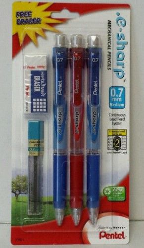 Pentel e-sharp Mechanical Pencils 0.7mm AZ127LZBP3M + Eraser + Leads