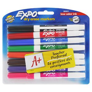 Expo Low Odor Dry Erase Markers, Fine Point, Assorted, 8/Pack