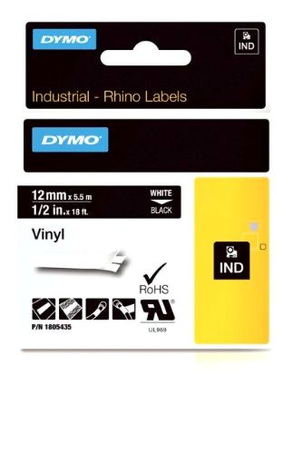 DYMO 1805435 Rhino 1/2&#034; Black Vinyl 12MM