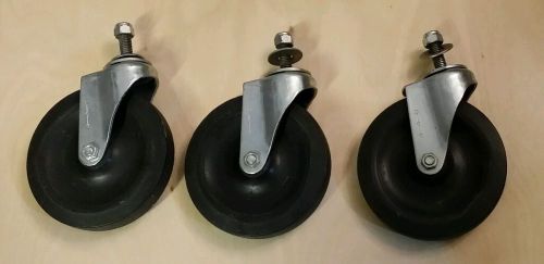 3 heavy duty bassick 5&#034; hard rubber wheel swivel casters for sale