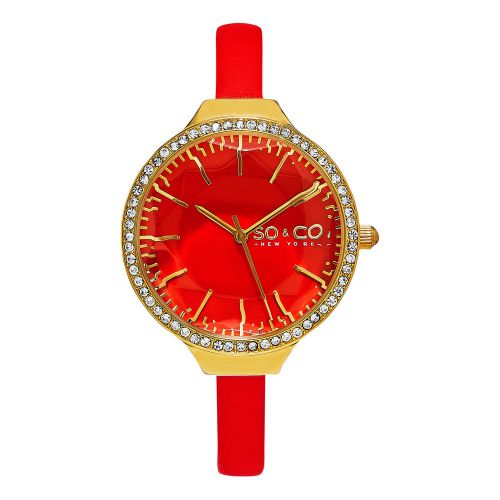 SO &amp; CO NY Women&#039;s 5261.2 Gold Casual Genuine Leather Strap  Watch