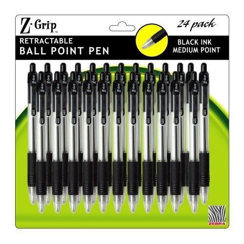 Zebra Pen Zebra Z-Grip Retractable Ballpoint Pen, 24 Pack, 1.0 mm, Black (12221)