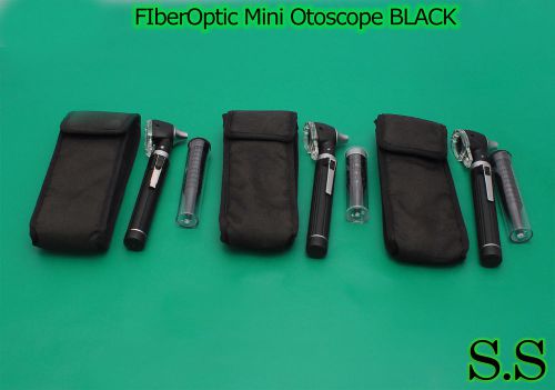 3 FIberOptic Mini Otoscope BLACK Color (Diagnostic Set)