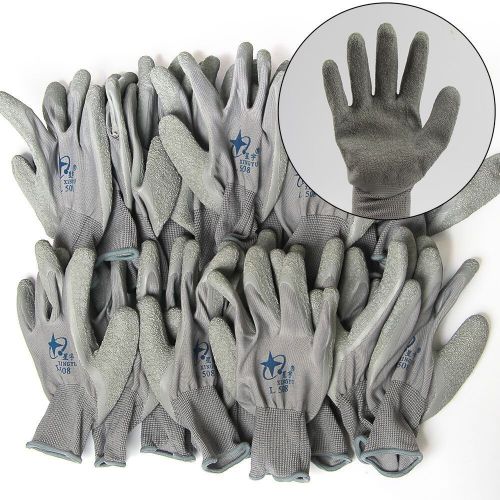 12 Pairs Grey Nylon PU Safety Work Gloves Builders Grip Palm Coating Gloves