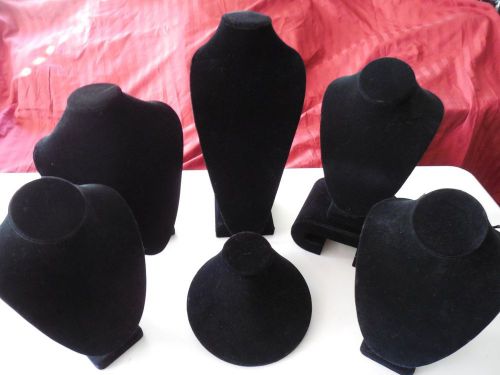 7pc Necklace Display Wholesale Lot: Black Velvet Necklace Bust Set w/Stand