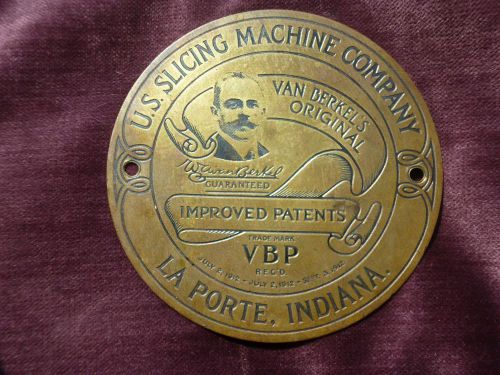 VAN BERKEL&#039;S ORIGINAL U.S. SLICING MACHINE COMPANY BRASS PLAQUE SLICER BERKEL