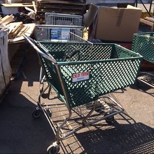 Shopping carts large green plastic lot 16 used store fixtures liquor warehouse for sale