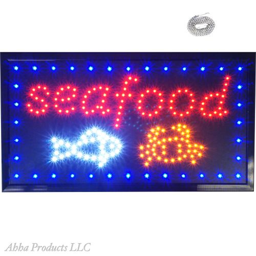 24x13 Seafood Buffet Crab Fish Clam Oyster bar LED Restaurant Open Business Sign