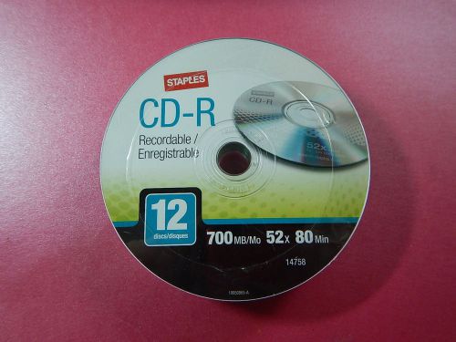 12 Staples CD-R Recordable CD Disks 700MB 52x 80 Minutes 14758 Brand New Sealed