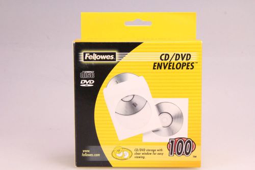 New fellowes 90691 paper cd/dvd envelopes 100 count white plastic window for sale