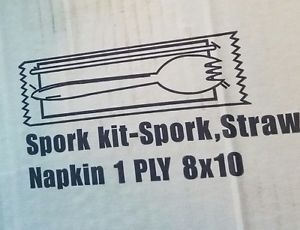 3-Piece Spork/Straw/Napkin Meal Kits Wrapped 50 Kits