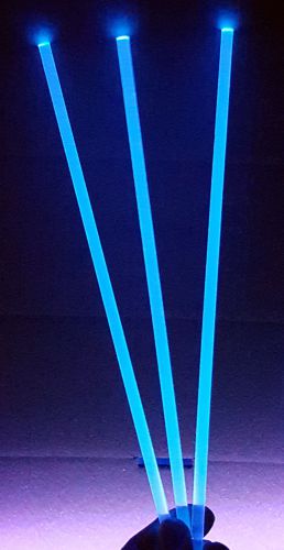 Clear blue fluorescent acrylic plexiglass lucite rod 3/8” diameter 12” inch long for sale