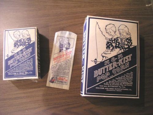 VINTAGE 1920&#039;S  Holcomb &amp; Hoke Butter-Kist  Pop Corn Boxes &amp; popcorn bag NOS