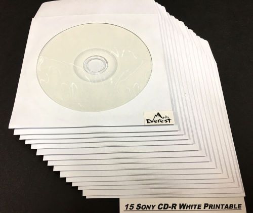 15 Sony CD-R 48x Inkjet White Hub Printable Recordable Disc 80Min 700MB