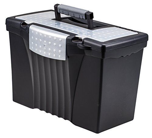 Storex Portable File Box with Organizer Lid, 17.13 x 9.63 x 11 Inches,