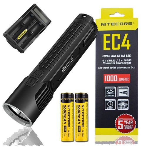 NITECORE EC4 1000 Lumens flashlight+2x 18650 NL186 2600mAh battery+UM20 Charger