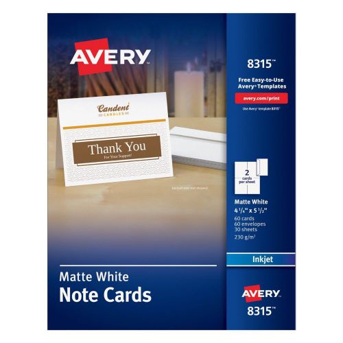 Avery Note Cards, 4.25 x 5.5 Inches, Matte, White, Box of 60 (08315)