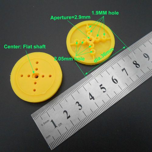 20X Plastic Pulley Gear DIY toy Car wheels dia.36mm TH=4mm Aperture:2.9mm yellow