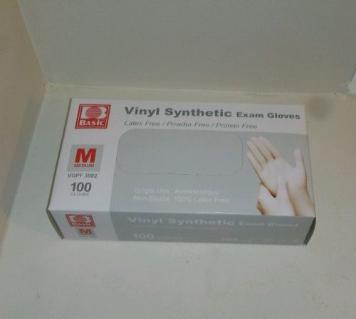 Basic Synthetic Exam Gloves Vinyl Powder/Latex-Free (Large) NEW 100ct