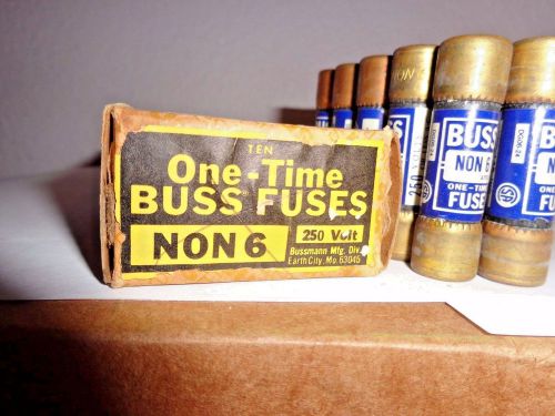 9 Buss Fuses NON 6 NON-6 One Time Class K5 6 Amps 250 Volts NEW Surplus USA