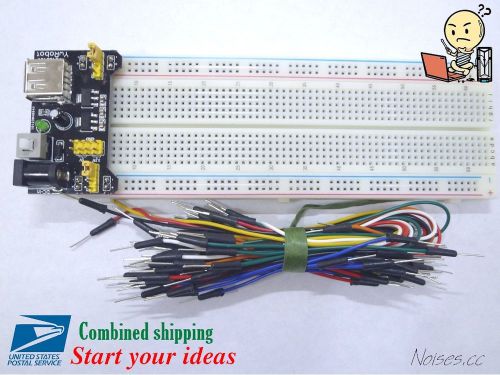 Mb-102 830 point prototype pcb breadboard + jump wires + power supply arduino for sale