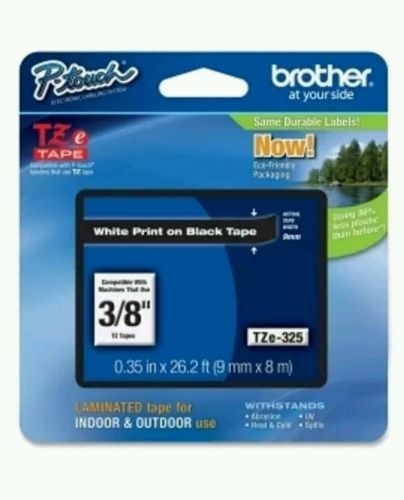 Brother PTouch TZE325 3/8&#034; White/Black Label Tape P-Touch TZ-325 TZe-325 QTY 1