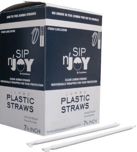 Crystalware Plastic Straws Individually Wrapped 7 3/4 Inches Approx. 500 Stra...