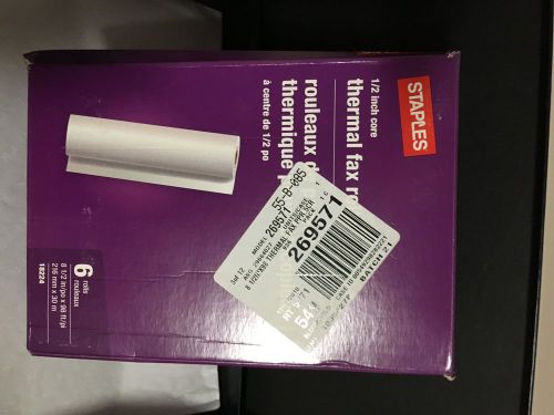 Staples Thermal Fax Rolls 1/2in Core 6 Rolls Fax Machine, New