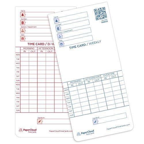 PaperCloud Time Cards, Weekly, Bi-Weekly, Double Sided, compares with ATR121,