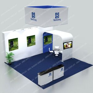 20ft trade show display booth pop up stand hanging sign TV bracket light counter