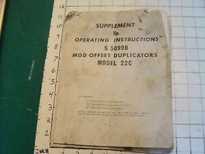 Supplement to Operating Instructions MGD OFFSET DUPLICATORS MODEL 22C