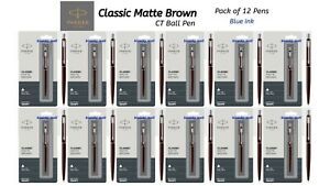 New Parker Classic Matte Brown Stainless Steel CT Ballpen, Blue Ink (12 Pens)