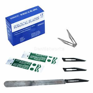 Stainless Steel Scalpel Handle + 100pcs Surgical Scalpel Sterilized Blades 11#