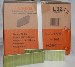 1 Case L-15-1-1/4&#034; GALV. STAPLES FOR SENCO,PORTERCABE&amp; DEWLAT 6 BOXES 30K