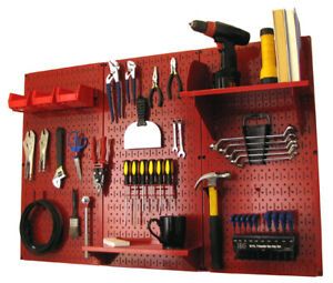 4FT METAL PEGBOARD STANDARD TOOL STORAGE KIT - RED TOOLBOARD WITH HOOKS