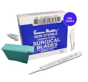 Swann Morton Scalpel Handle #4+100 Surgical NON Sterile Blades #22+Blade Remover